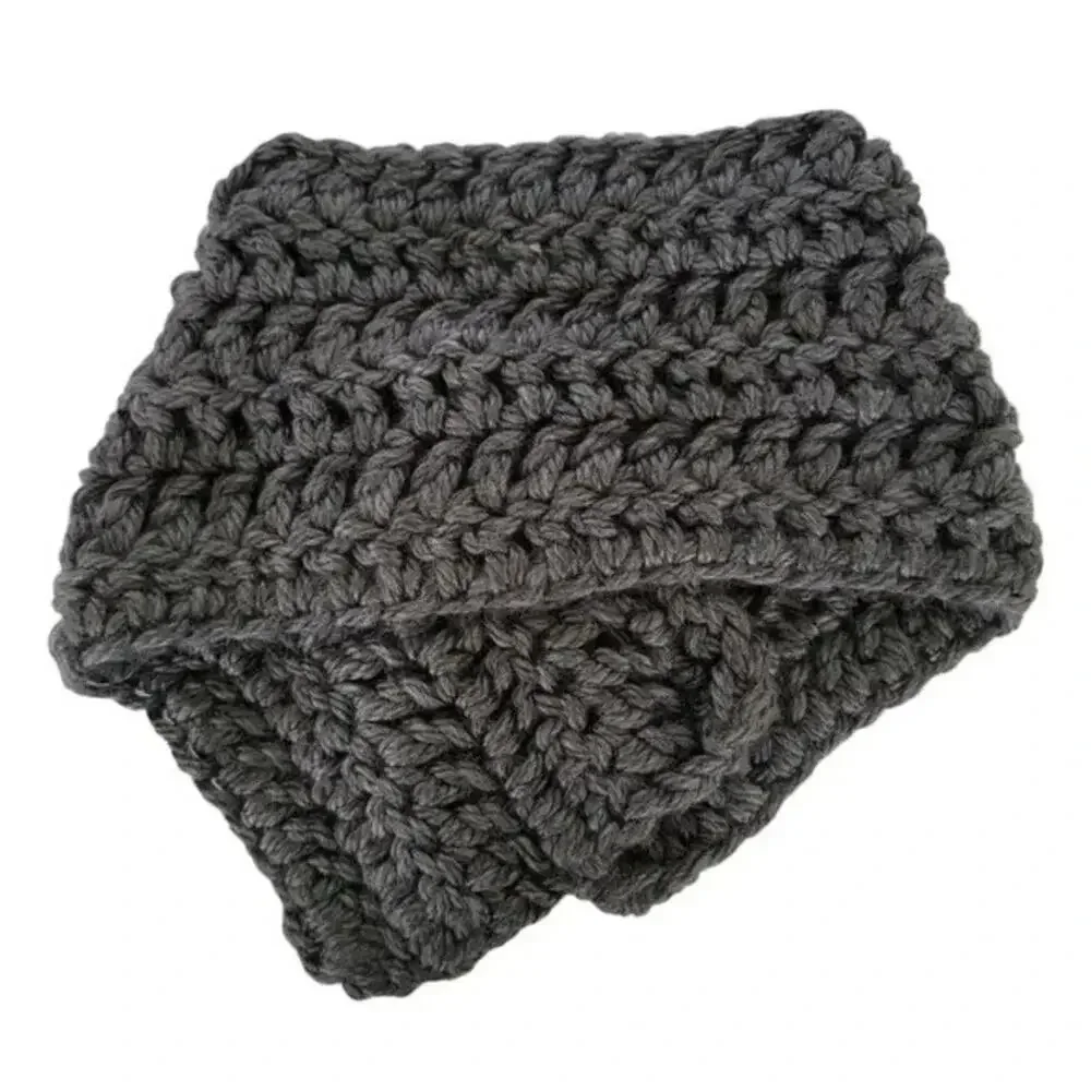 Handmade Chunky Knit Button Scarf Unisex One Size Dark Gray Cowl Neck Warmer
